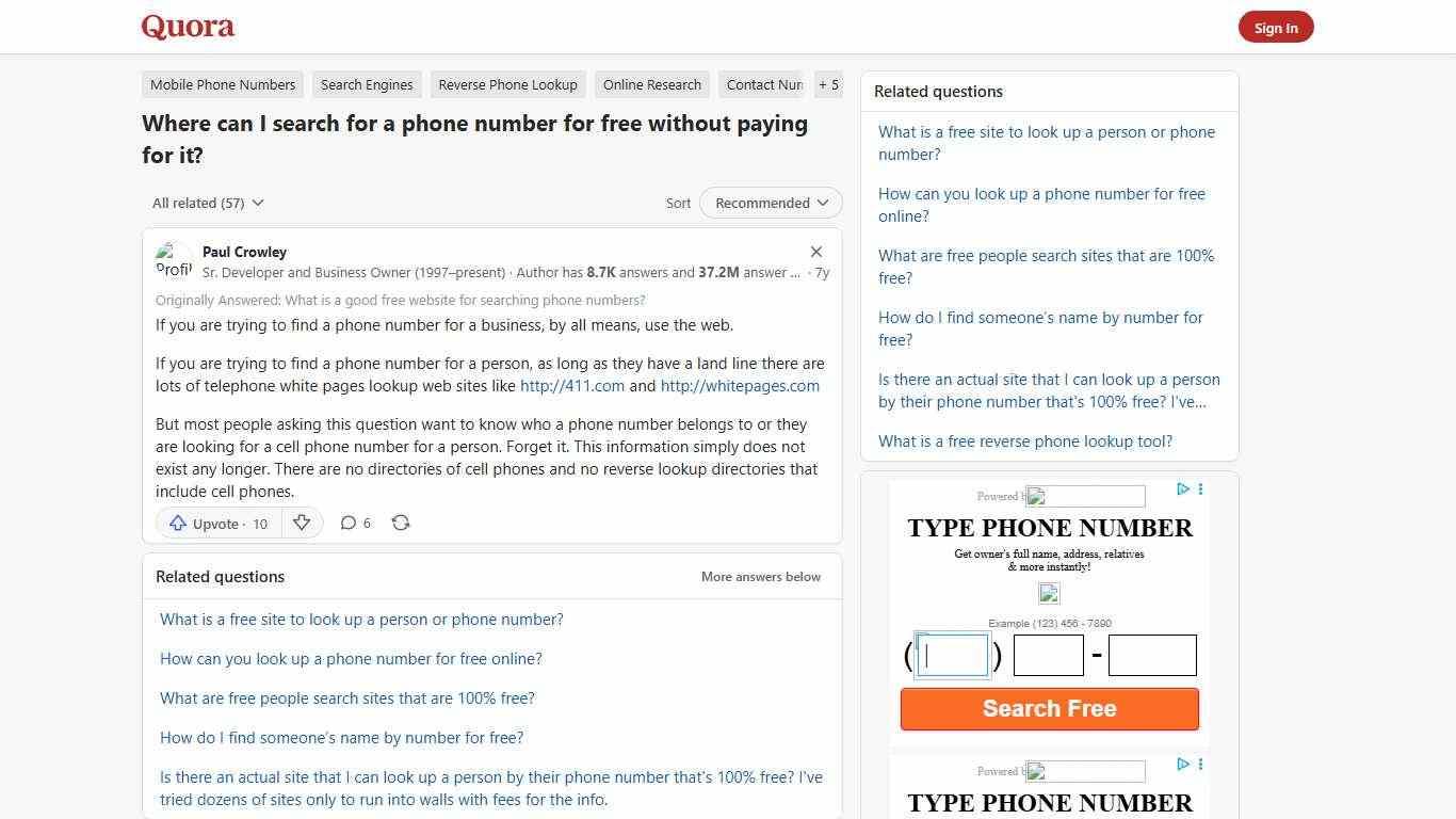 Where can I search for a phone number for free without paying for it? - Quora